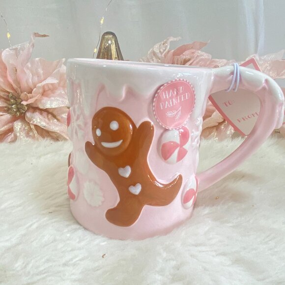 Peppermint & Pine Christmas Whipped Gingerbread Men Mug Pink Candy Cane Snow New - Picture 2 of 4